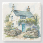 Watercolor Summer English Country Hütte Steinuntersetzer (Vorderseite)
