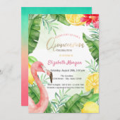 Watercolor Summer Flamingo Quinceanera Einladung (Vorne/Hinten)