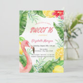 Watercolor Summer Flamingo Sweet 16 Einladung (Stehend Vorderseite)