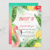 Watercolor Summer Flamingo Sweet 16 Einladung (Vorne/Hinten)