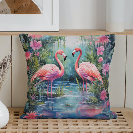 Watercolor Summer Flamingos Kissen