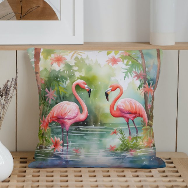 Watercolor Summer Flamingos Kissen (Von Creator hochgeladen)