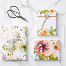 Watercolor Summer Floral Wrapping Paper Sheets Geschenkpapier Set