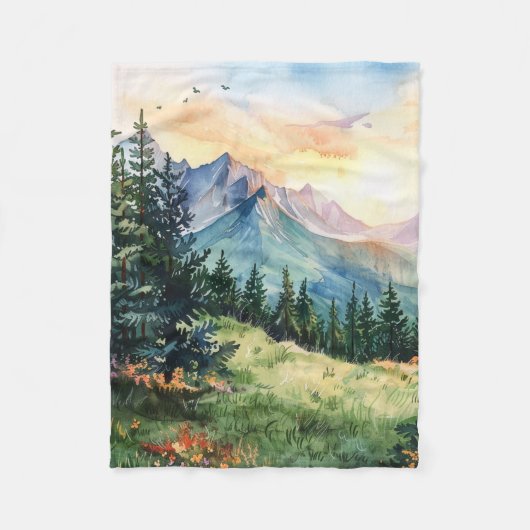 Watercolor Summer Mountain Fleecedecke (Vorderseite)