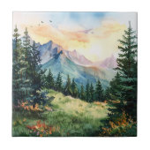 Watercolor Summer Mountain Fliese (Vorderseite)