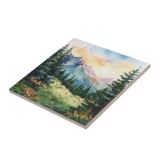 Watercolor Summer Mountain Fliese (Seite)