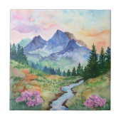 Watercolor Summer Mountain Fliese (Vorderseite)