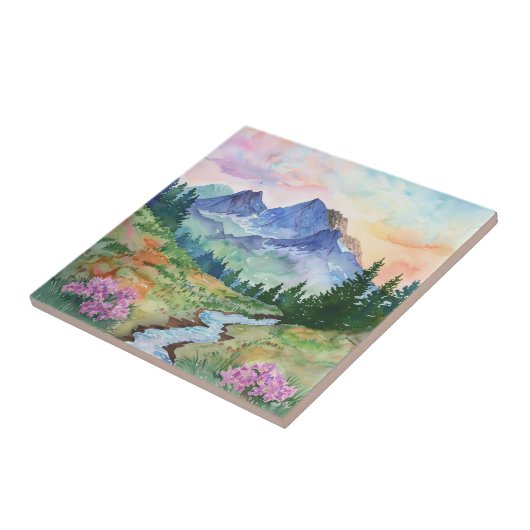 Watercolor Summer Mountain Fliese (Seite)