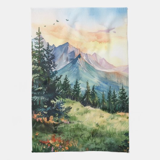 Watercolor Summer Mountain Geschirrtuch (Vertikal)