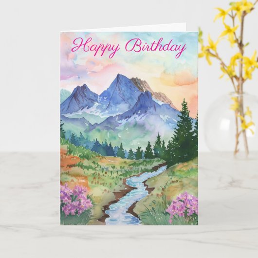 Watercolor Summer Mountain Karte (Gelbe Blume)