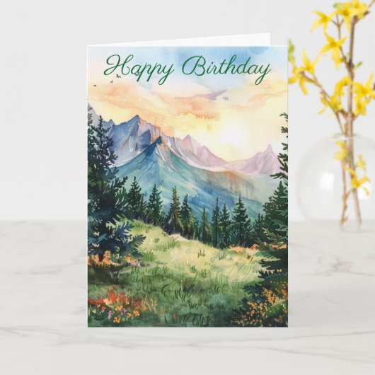 Watercolor Summer Mountain Karte (Gelbe Blume)