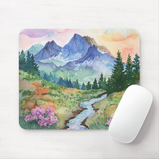 Watercolor Summer Mountain Mousepad (Mit Mouse)