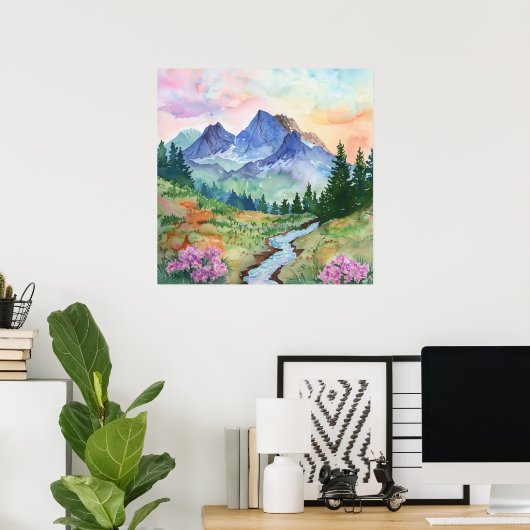Watercolor Summer Mountain Poster (Heimbüro)
