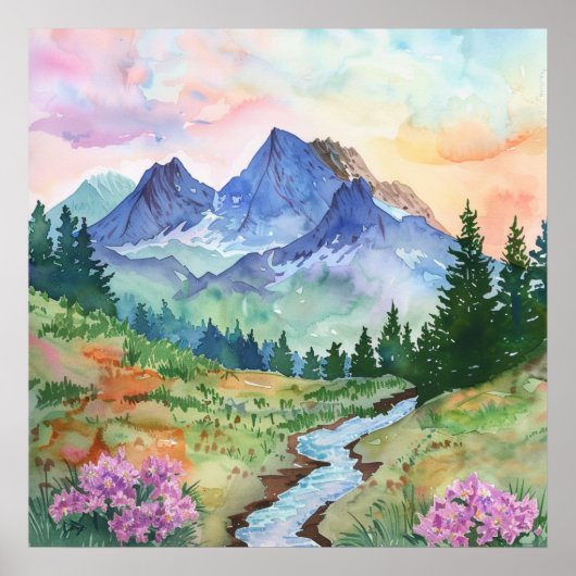 Watercolor Summer Mountain Poster (Vorne)