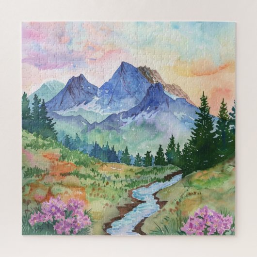 Watercolor Summer Mountain Puzzle (Vertikal)