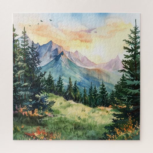 Watercolor Summer Mountain Puzzle (Vertikal)