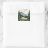 Watercolor Summer Mountain Quadratischer Aufkleber (Tasche)