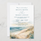 Watercolor Summer Ocean Beach QR Code Wedding Einladung (Vorderseite)