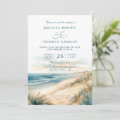 Watercolor Summer Ocean Beach QR Code Wedding Einladung (Stehend Vorderseite)