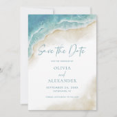 Watercolor Summer Ocean Beach Wedding Photo Save The Date (Vorderseite)