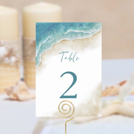 Watercolor Summer Ocean Beach Wedding Tischnummer