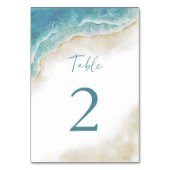 Watercolor Summer Ocean Beach Wedding Tischnummer (Vorderseite)