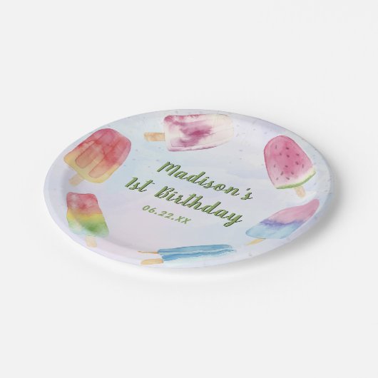 Watercolor Summer Popsiday Party Pappteller (Schrägansicht)
