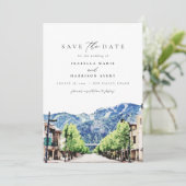 Watercolor Sun Valley Idaho Berg Save the Date Einladung (Stehend Vorderseite)