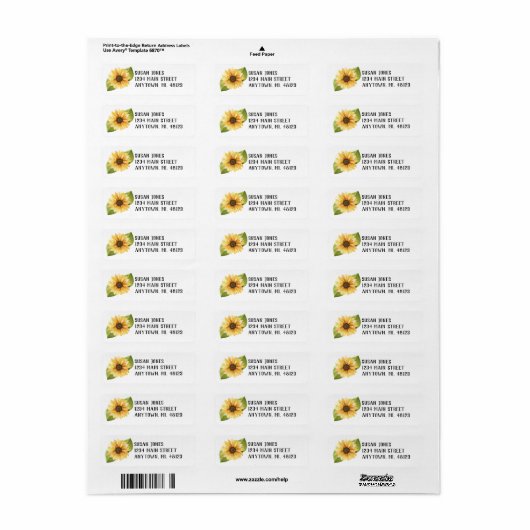 Watercolor Sunflower Address Labels Editable (Vorne)