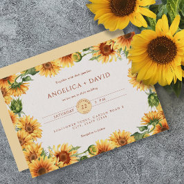 Watercolor Sunflower Border Wedding Invitation Einladung