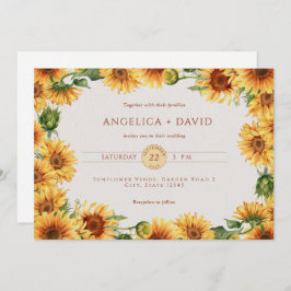 Watercolor Sunflower Border Wedding Invitation Einladung