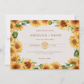 Watercolor Sunflower Border Wedding Invitation Einladung (Vorderseite)