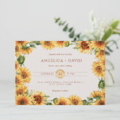 Watercolor Sunflower Border Wedding Invitation Einladung (Stehend Vorderseite)