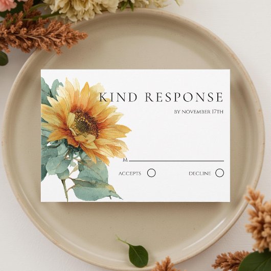 Watercolor Sunflower Elegant QR Code Wedding RSVP Karte