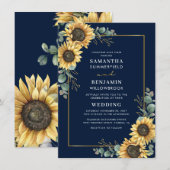 Watercolor Sunflower Eucalyptus Wedding Einladung (Vorne/Hinten)
