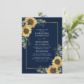 Watercolor Sunflower Eucalyptus Wedding Einladung (Stehend Vorderseite)
