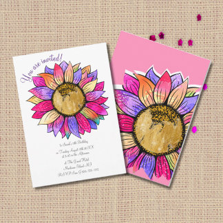 Watercolor Sunflower Floral Pink & Purple Birthday Einladung