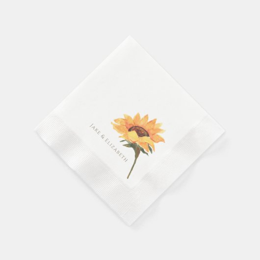 Watercolor Sunflower Personalized Coined Wedding Serviette (Ecke)