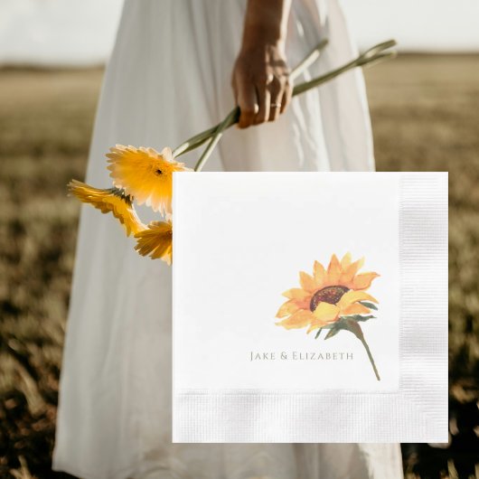 Watercolor Sunflower Personalized Coined Wedding Serviette