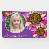 Watercolor Sunflower Pink & Purple Chic Birthday Banner (Horizontal)