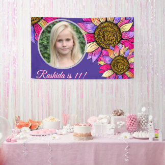 Watercolor Sunflower Pink & Purple Chic Birthday Banner