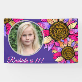 Watercolor Sunflower Pink & Purple Chic Birthday Banner