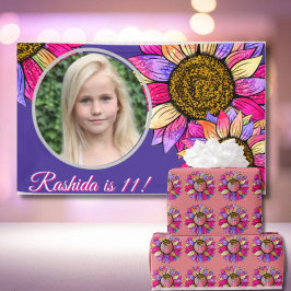 Watercolor Sunflower Pink & Purple Chic Birthday Banner