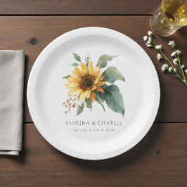 Watercolor Sunflower Rustic Country Wedding  Pappteller