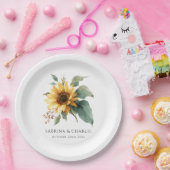 Watercolor Sunflower Rustic Country Wedding Pappteller (Party)