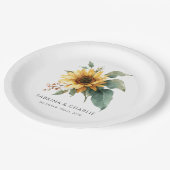 Watercolor Sunflower Rustic Country Wedding Pappteller (Schrägansicht)