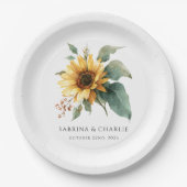 Watercolor Sunflower Rustic Country Wedding Pappteller (Vorderseite)