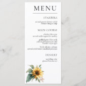 Watercolor Sunflower Rustic Foliage Wedding Menükarte (Vorderseite)