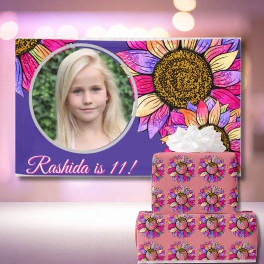 Watercolor Sunflower Summer Pink & Purple Geschenkpapier