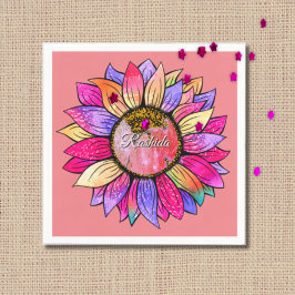 Watercolor Sunflower Summer Pink & Purple  Serviette